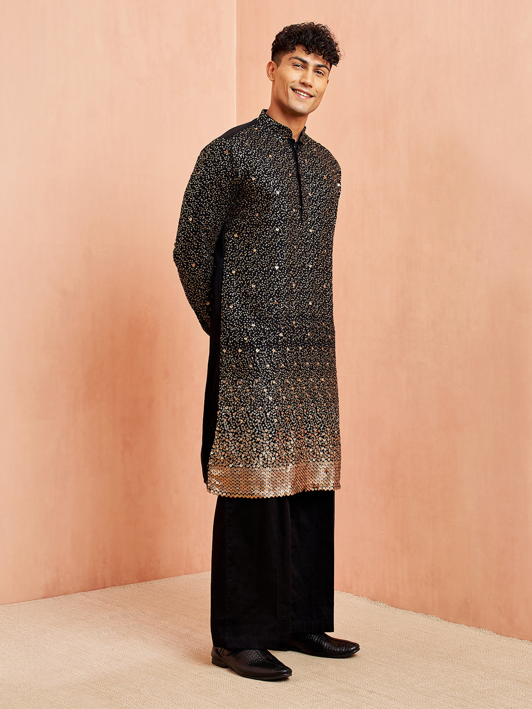 Black Georgette Festival Men's Kurta Set