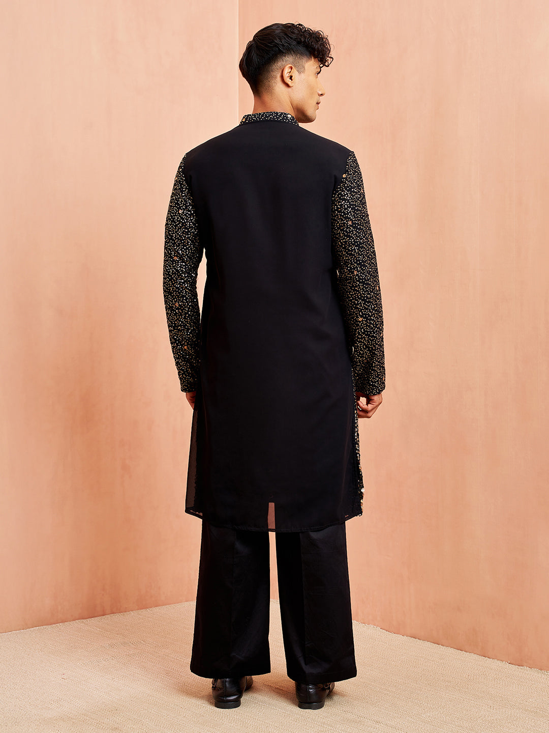Black Georgette Festival Men's Kurta Set