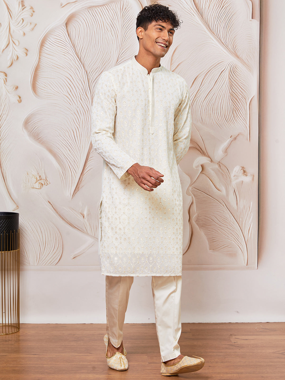 White Georgette Festival Men's Kurta Set