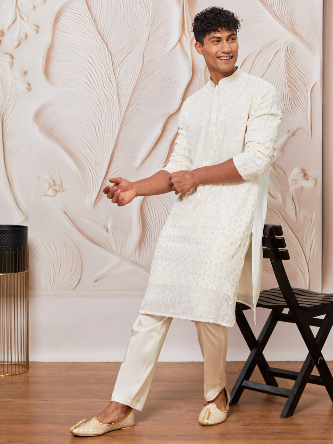 White Georgette Festival Men's Kurta Set