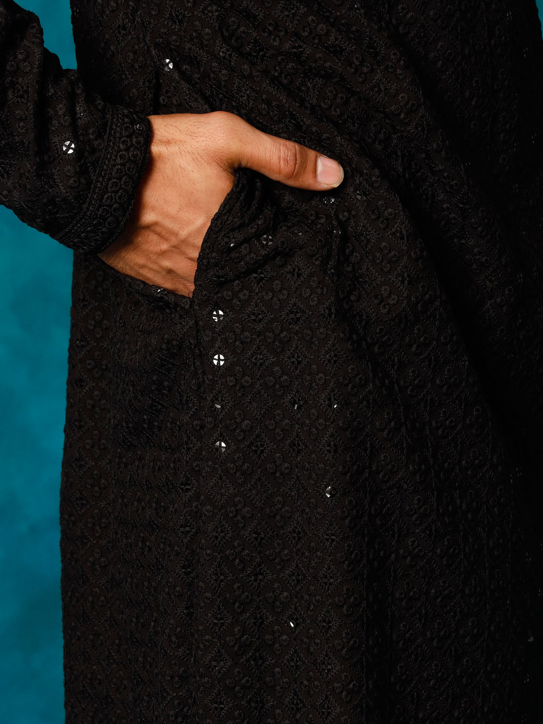 Black Rayon Festival Wear Men's Kurta Set