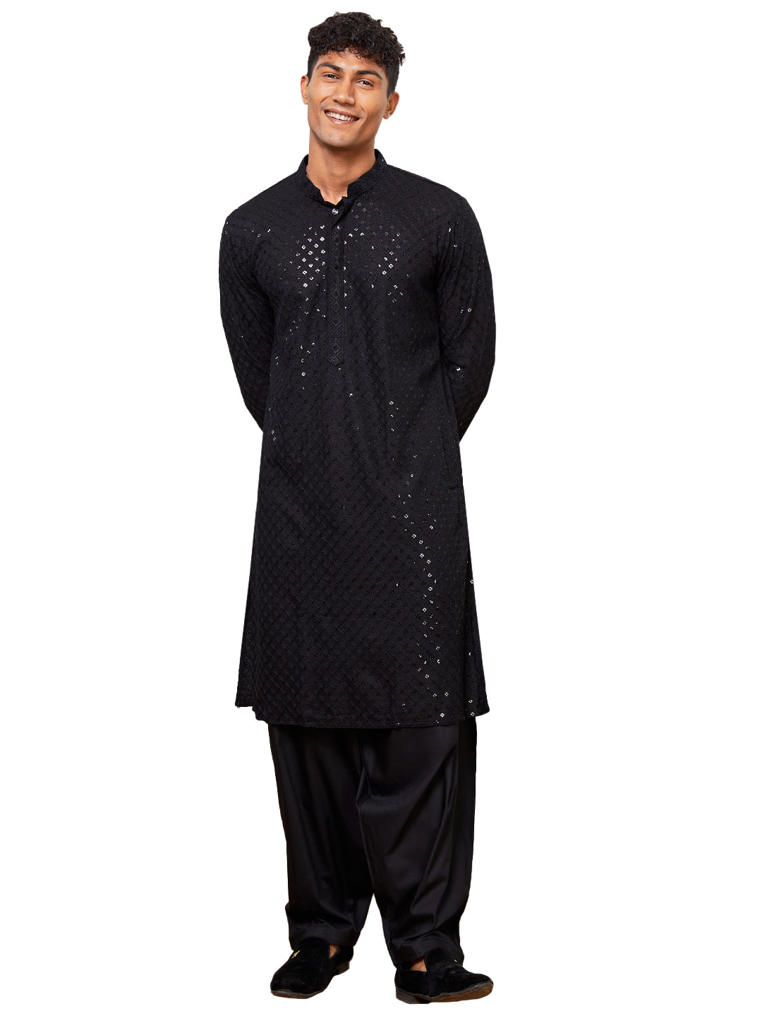 Black Rayon Festival Men's Kurta Set