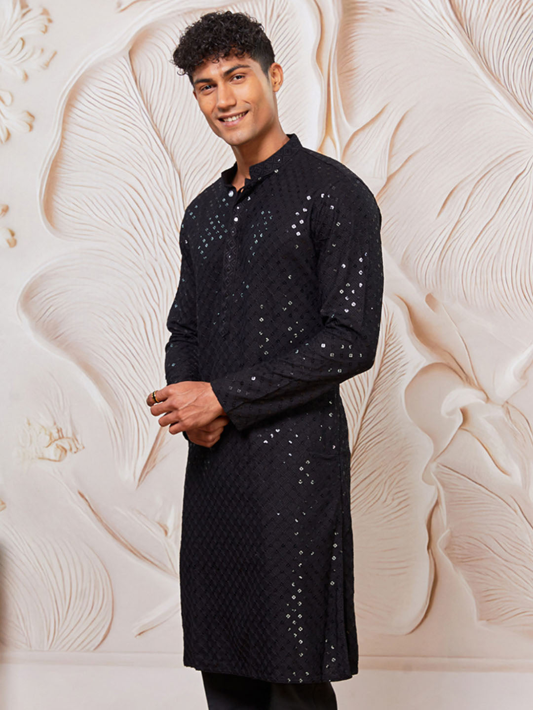 Black Rayon Festival Men's Kurta Set