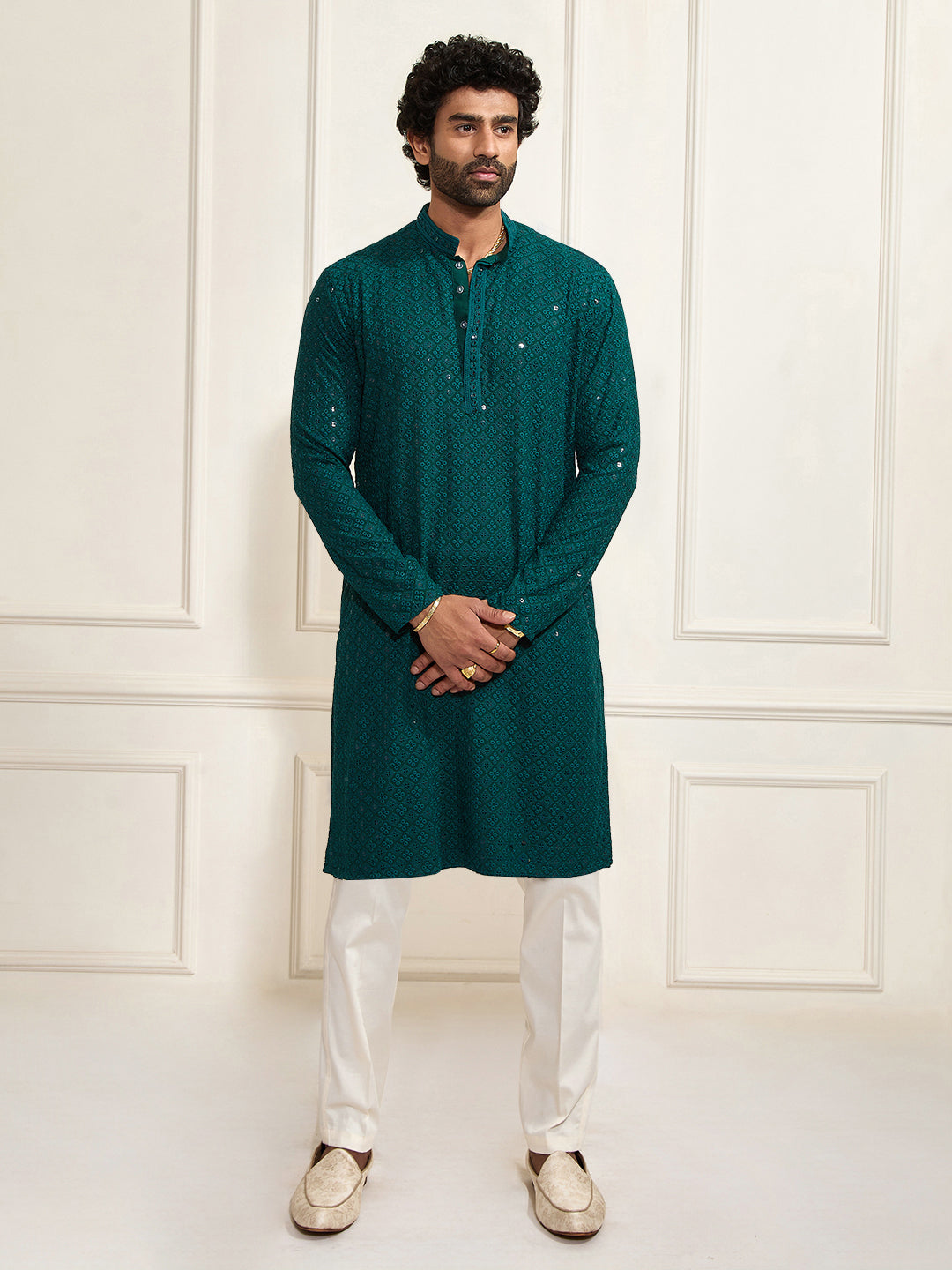 Green Rayon Festival Men's Kurta Set