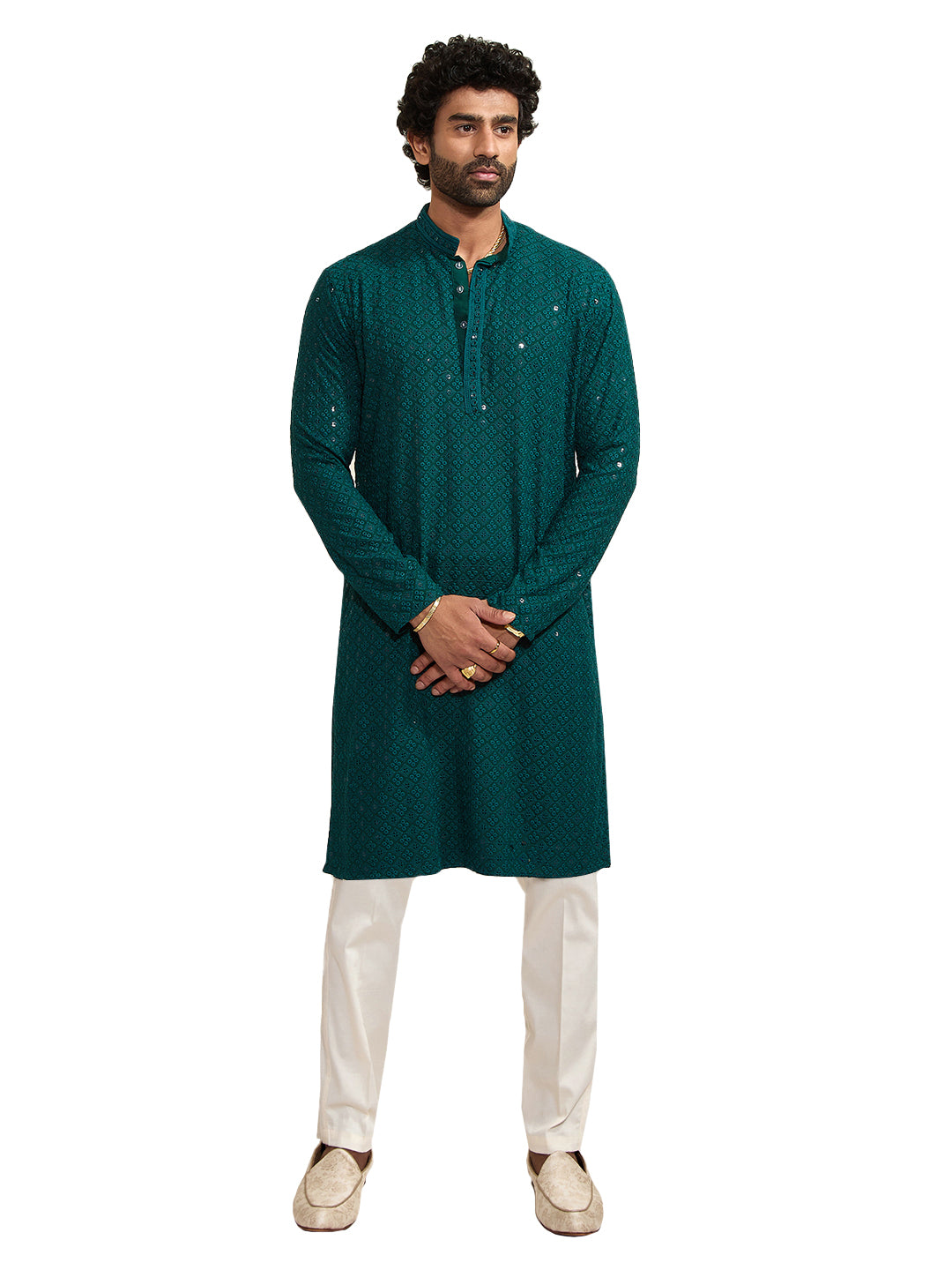 Green Rayon Festival Men's Kurta Set