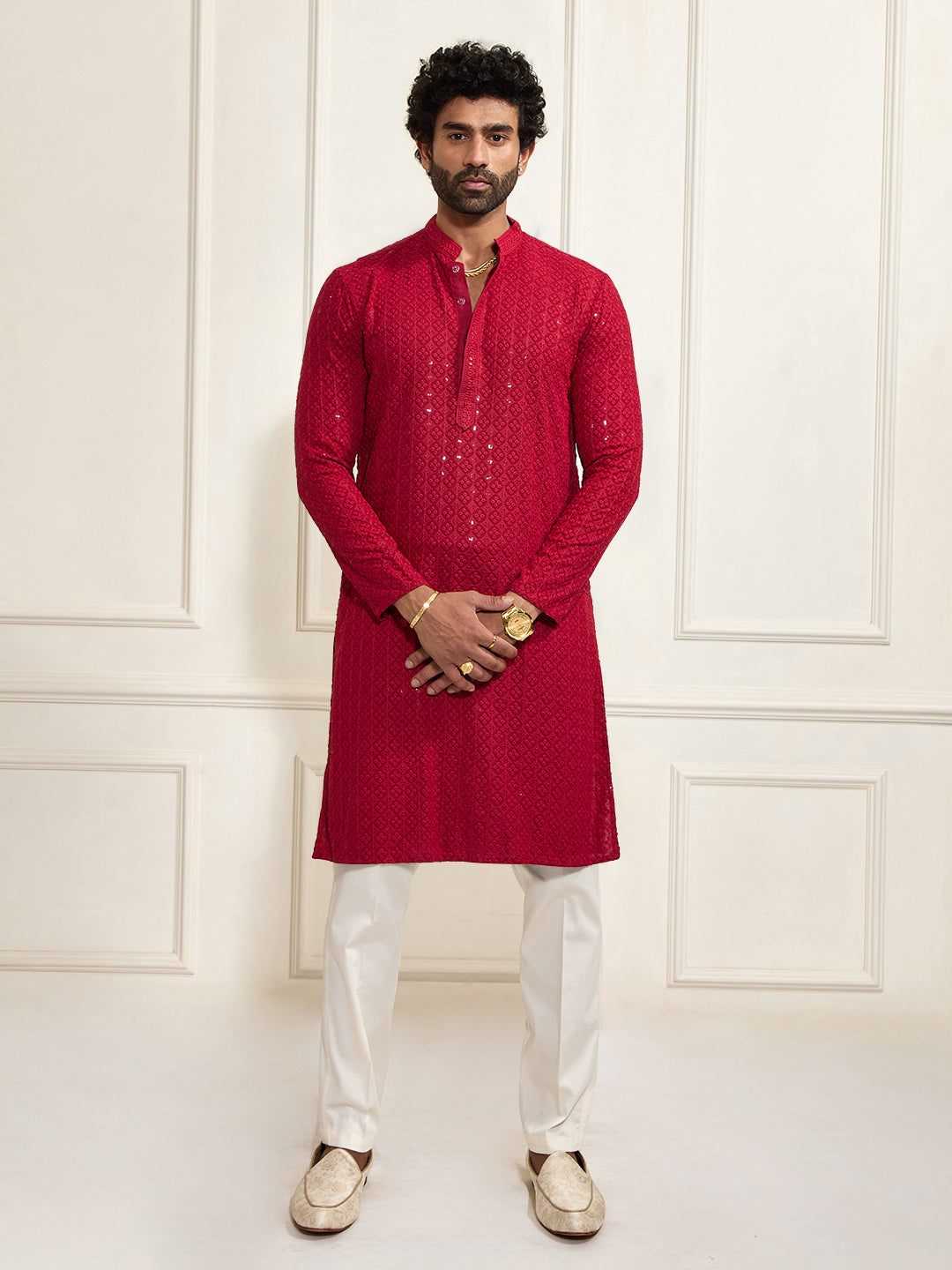 Maroon Rayon Festival Wear Men's Kurta Set