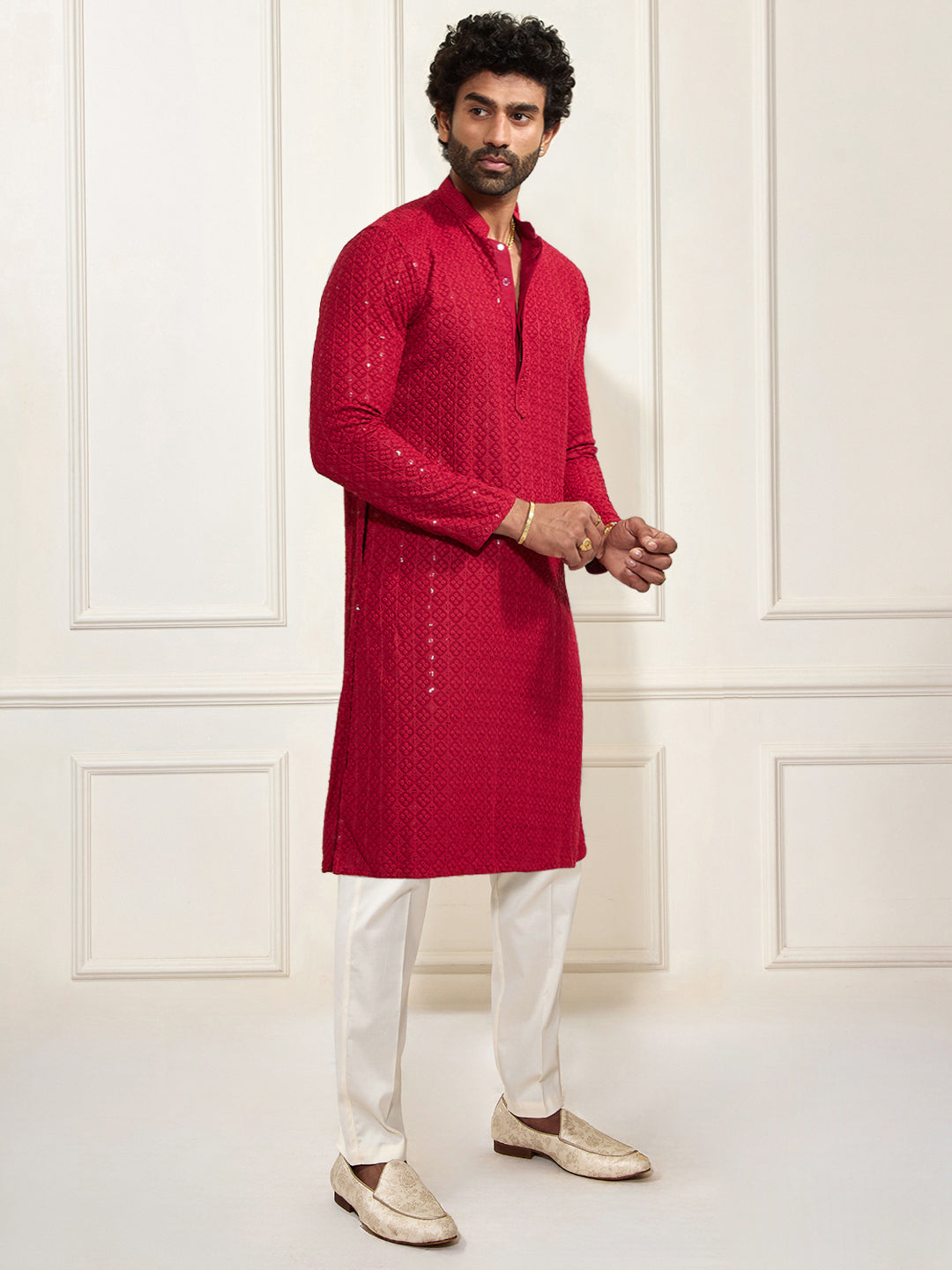 Maroon Rayon Festival Wear Men's Kurta Set