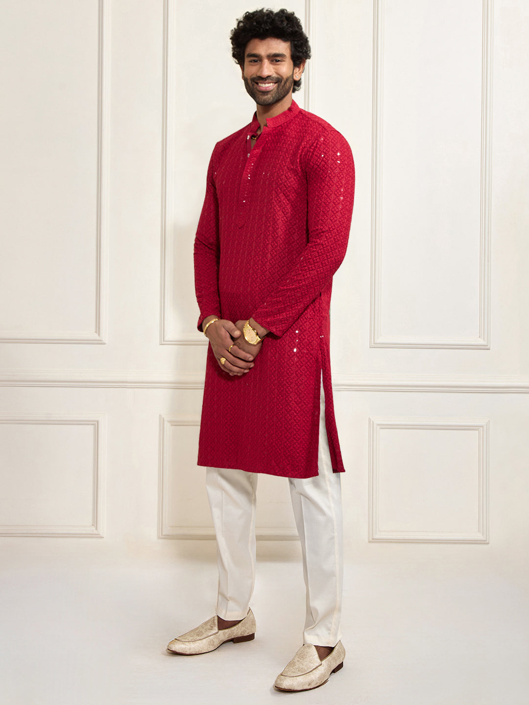 Maroon Rayon Festival Wear Men's Kurta Set