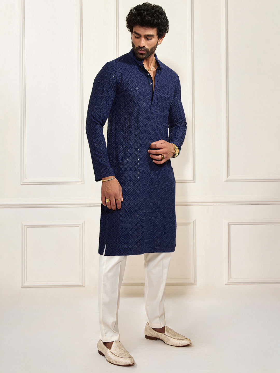 Navy Blue Rayon Festival Men's Kurta Set
