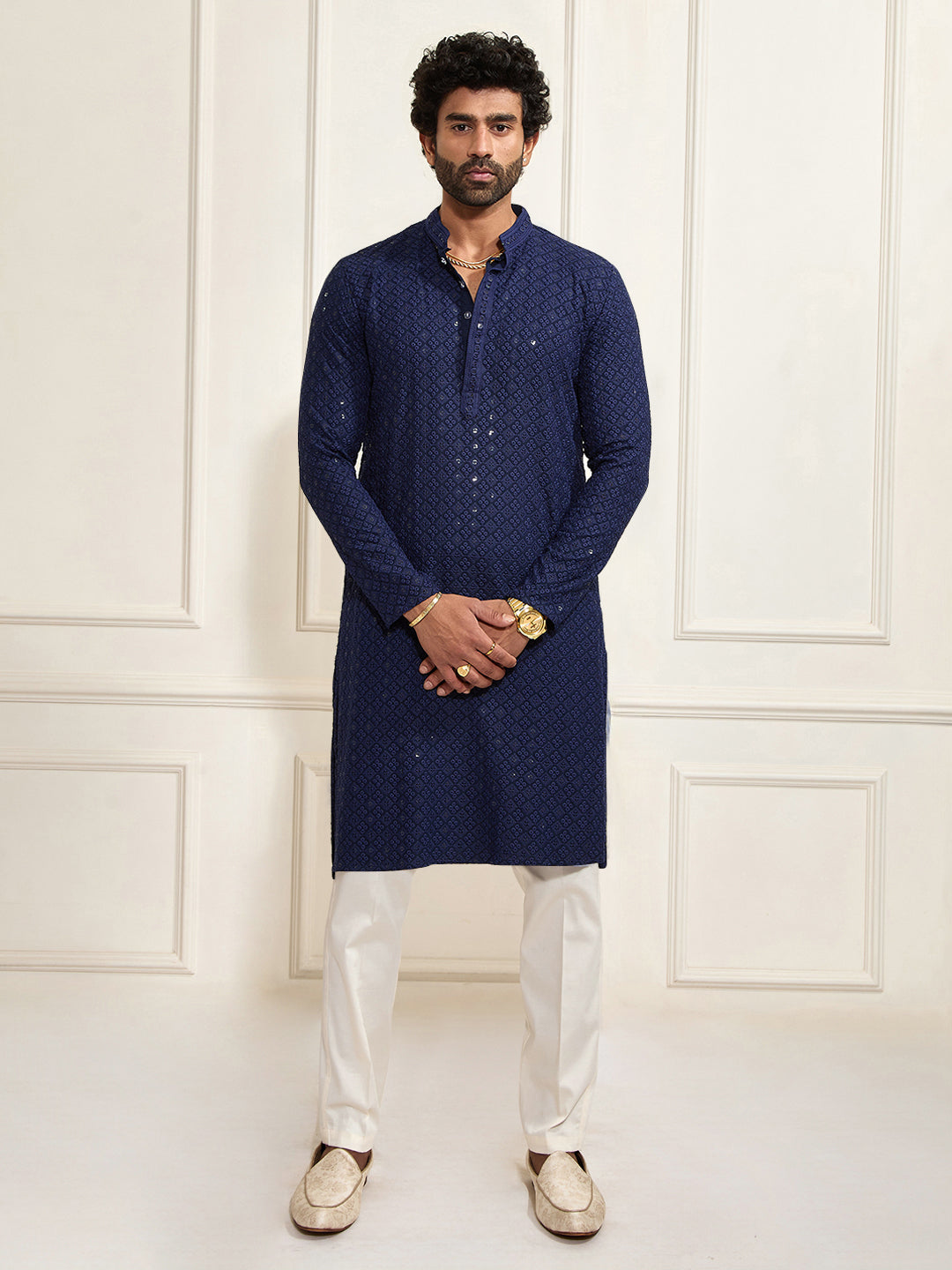 Navy Blue Rayon Festival Men's Kurta Set