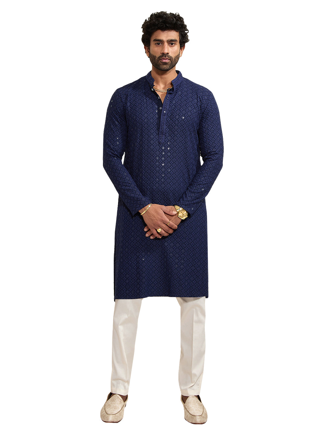 Navy Blue Rayon Festival Men's Kurta Set