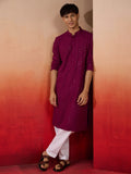 Purple Rayon Wedding Wear Men'S Kurta Set