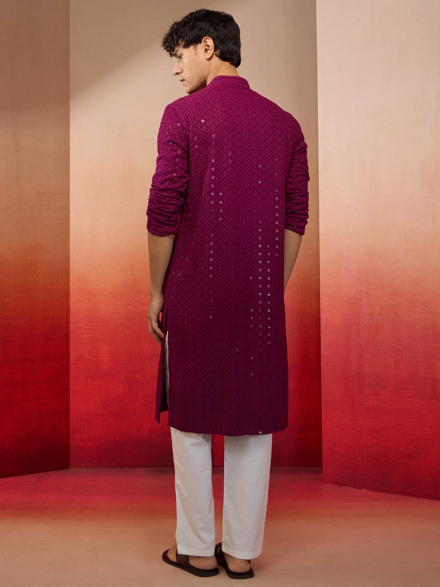 Purple Rayon Wedding Wear Men'S Kurta Set