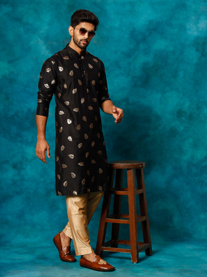 Black Cotton Blend Wedding Men's Kurta