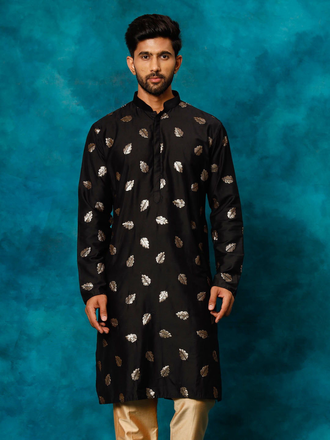 Black Cotton Blend Wedding Men's Kurta