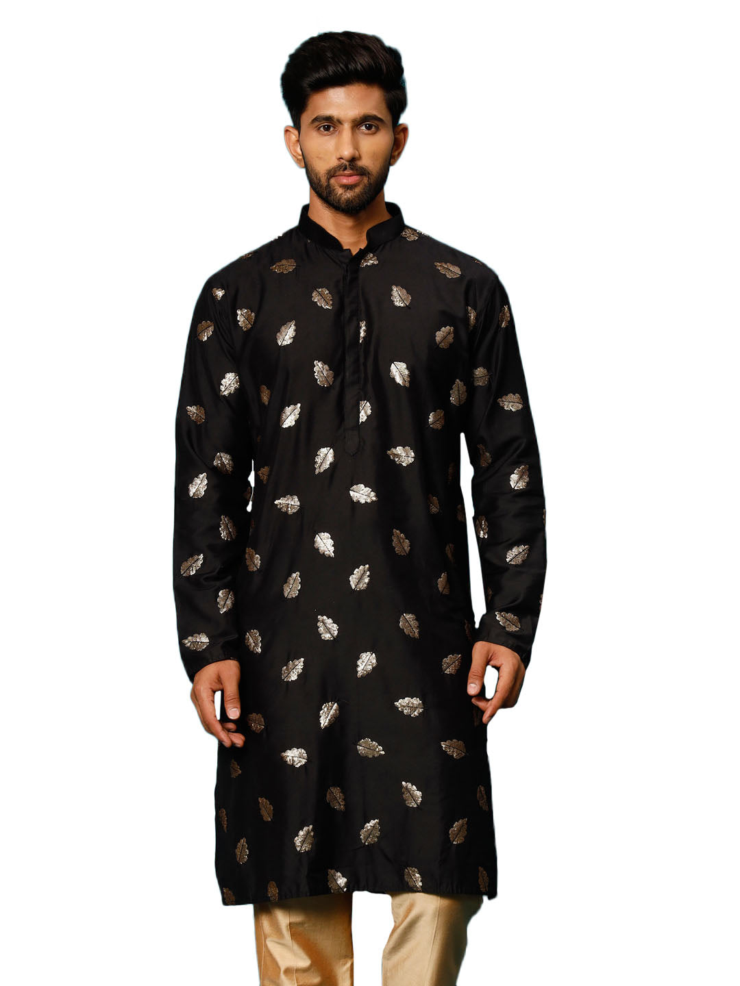 Black Cotton Blend Wedding Men's Kurta