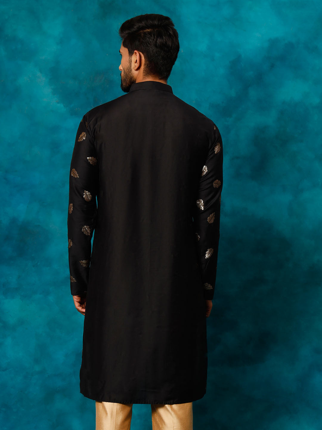 Black Cotton Blend Wedding Men's Kurta