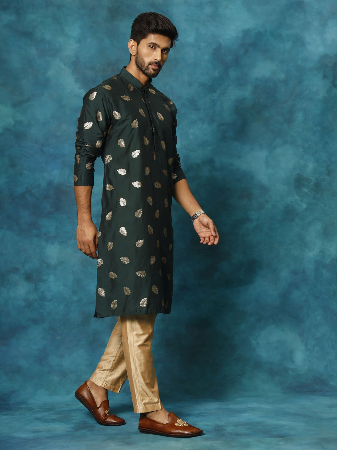 Green Cotton Blend Wedding Men's Kurta