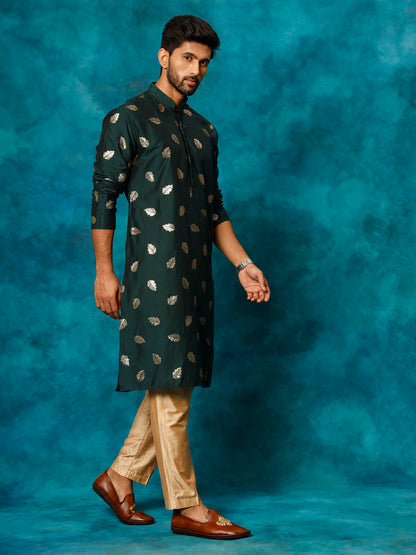 Green Cotton Blend Wedding Men's Kurta