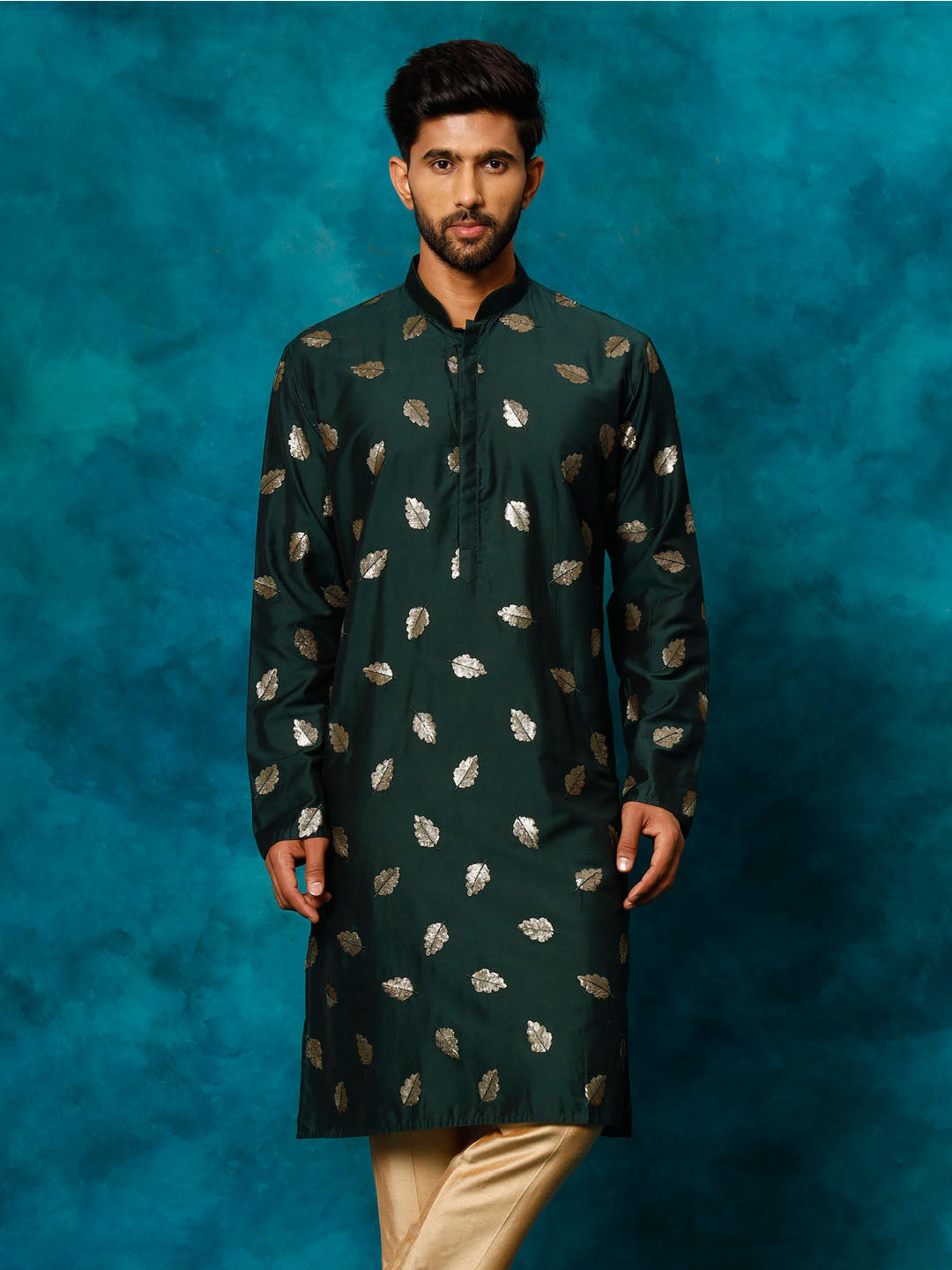 Green Cotton Blend Wedding Men's Kurta