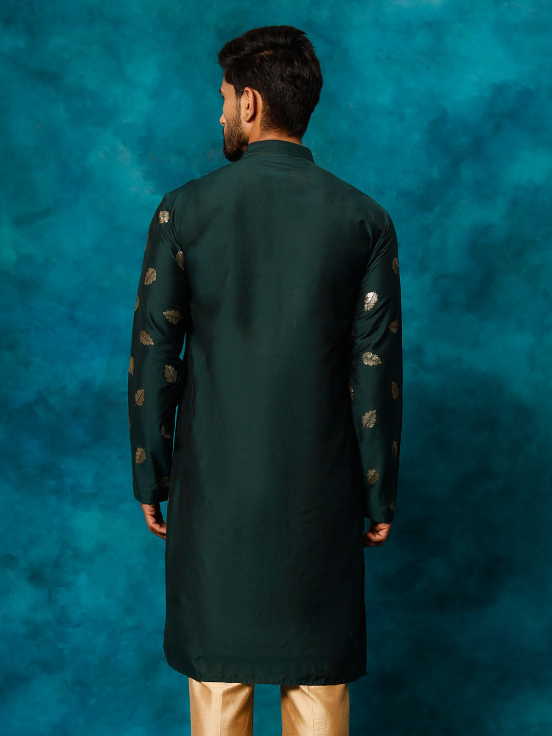 Green Cotton Blend Wedding Men's Kurta