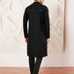 Black Cotton Blend Wedding Men's Kurta Set