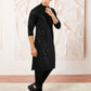 Black Cotton Blend Wedding Men's Kurta Set