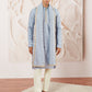 Aqua Silk Blend Wedding Men's Kurta Set with Dupatta