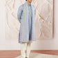 Aqua Silk Blend Wedding Men's Kurta Set with Dupatta