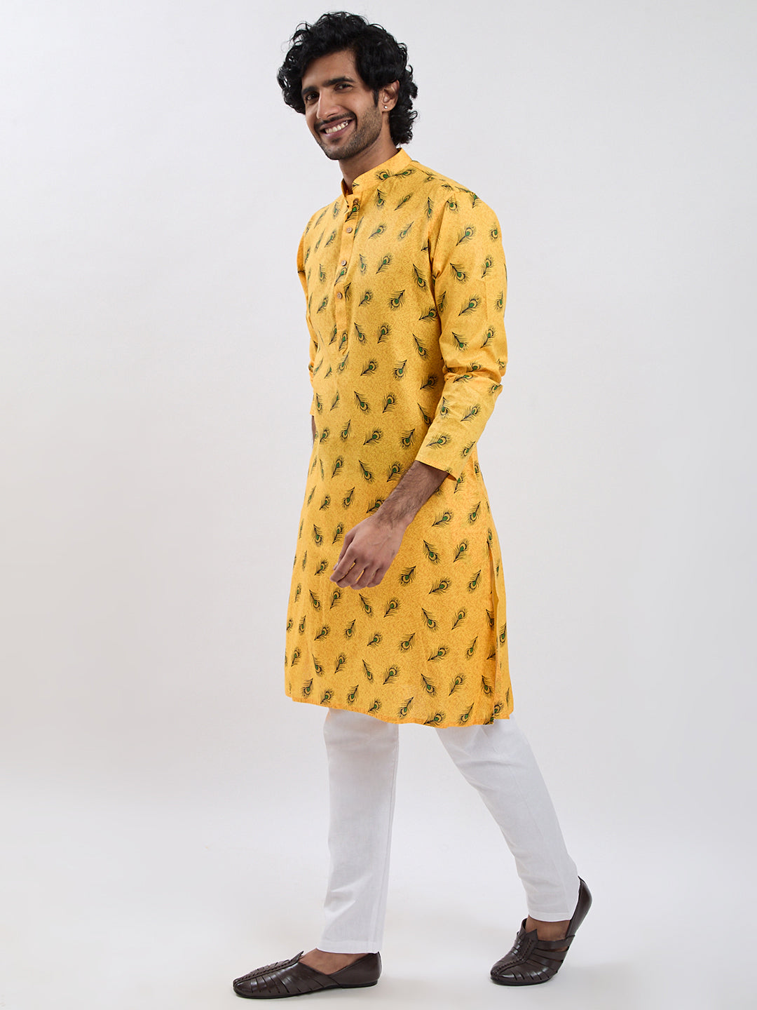 Yellow Cotton Blend Festival Men's Kurta Set