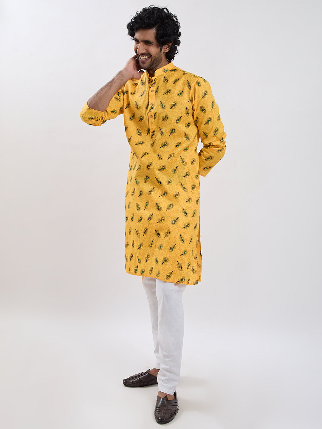 Yellow Cotton Blend Festival Men's Kurta Set