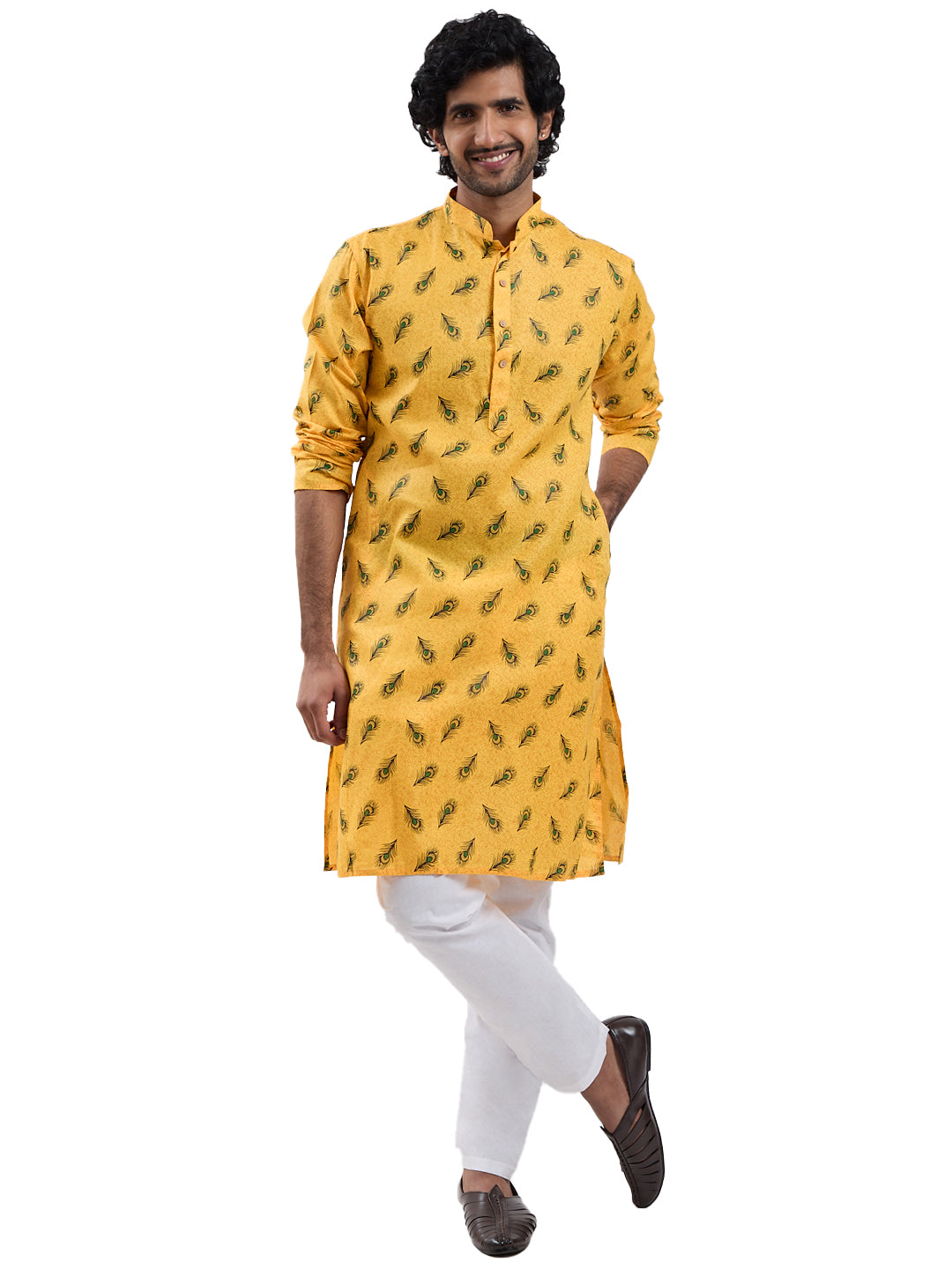 Yellow Cotton Blend Festival Men's Kurta Set