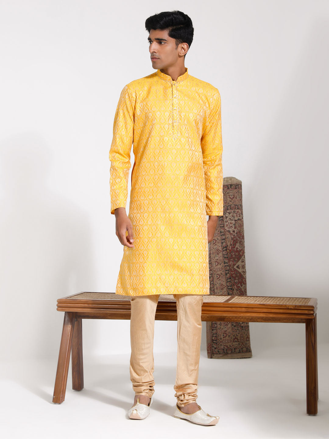 Men's Yellow Silk Blend Kurta