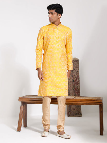Men's Yellow Silk Blend Kurta