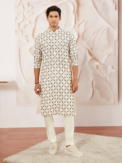 Cream Cotton Festival Men's Kurta Set