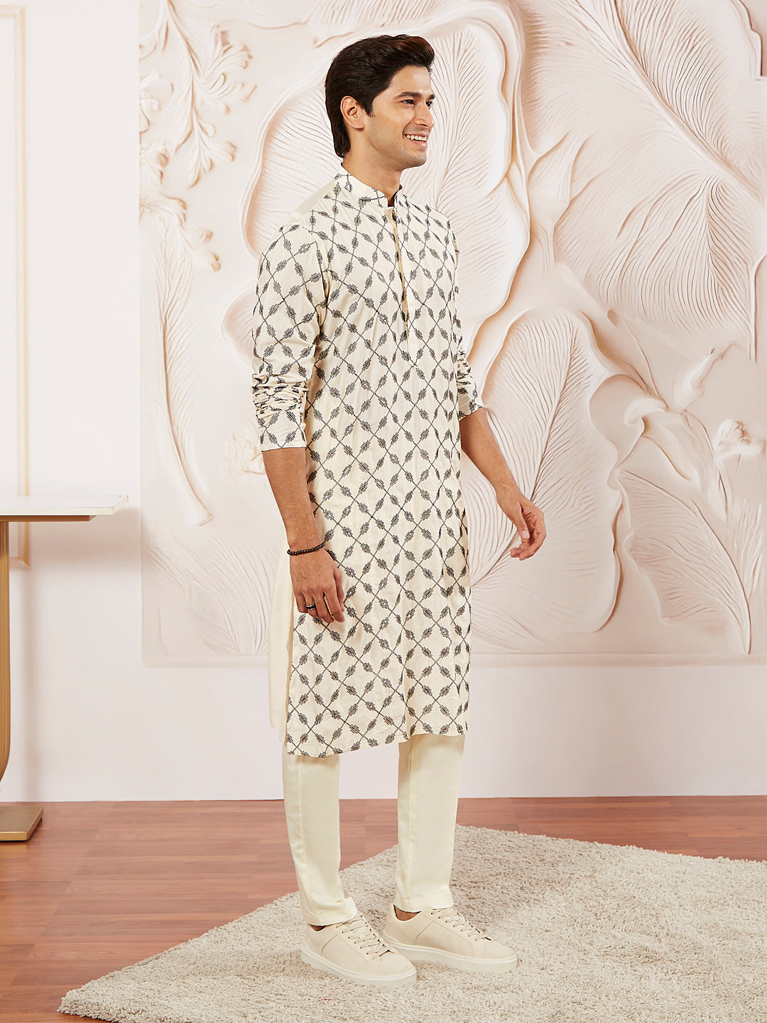Cream Cotton Festival Men's Kurta Set