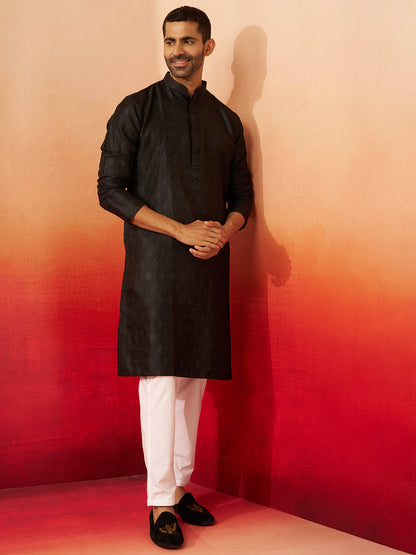 Black Silk Navratri Wear Men'S Kurta Set