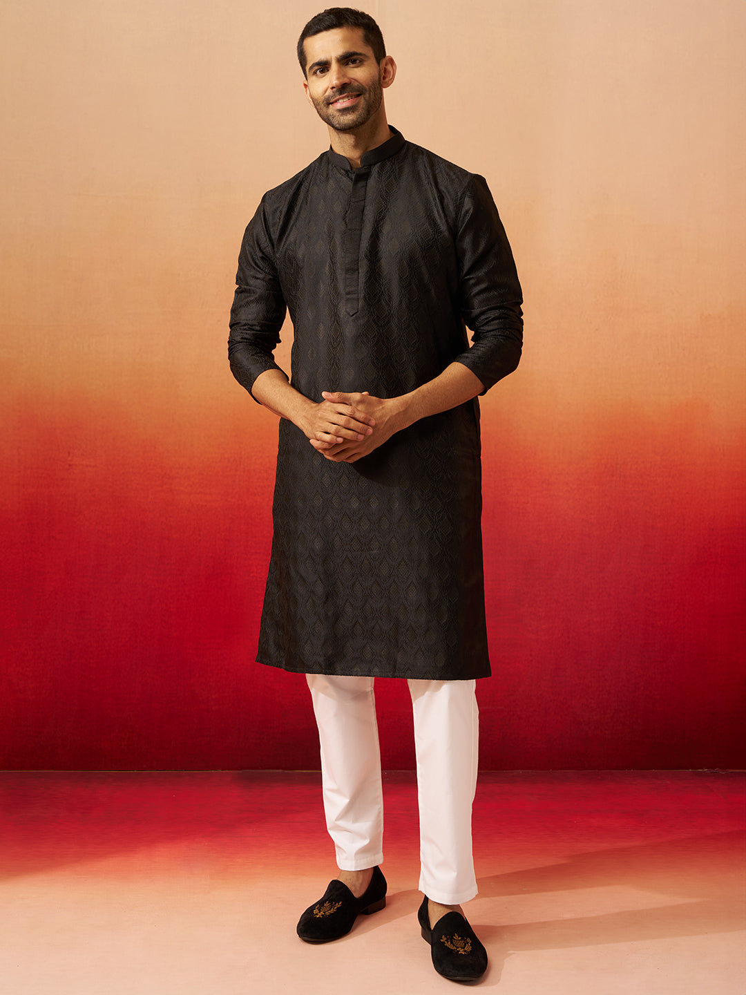Black Silk Navratri Wear Men'S Kurta Set