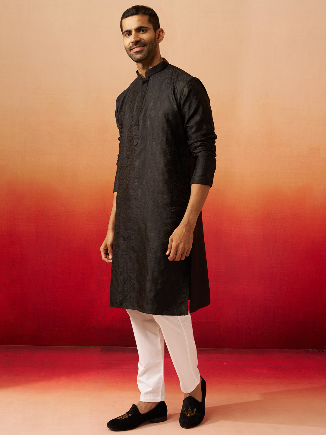 Black Silk Navratri Wear Men'S Kurta Set