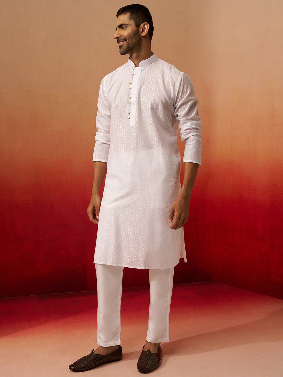 White Cotton Navratri Wear Men'S Kurta Set