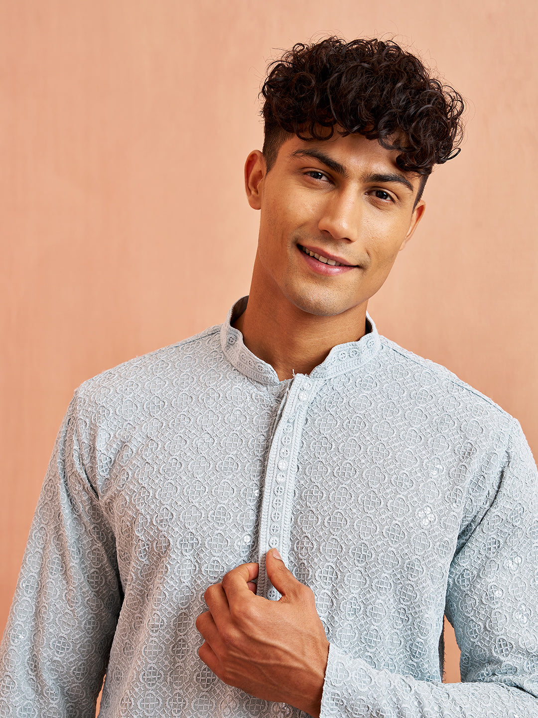 Aqua Rayon Festival Wear Men'S Kurta Set