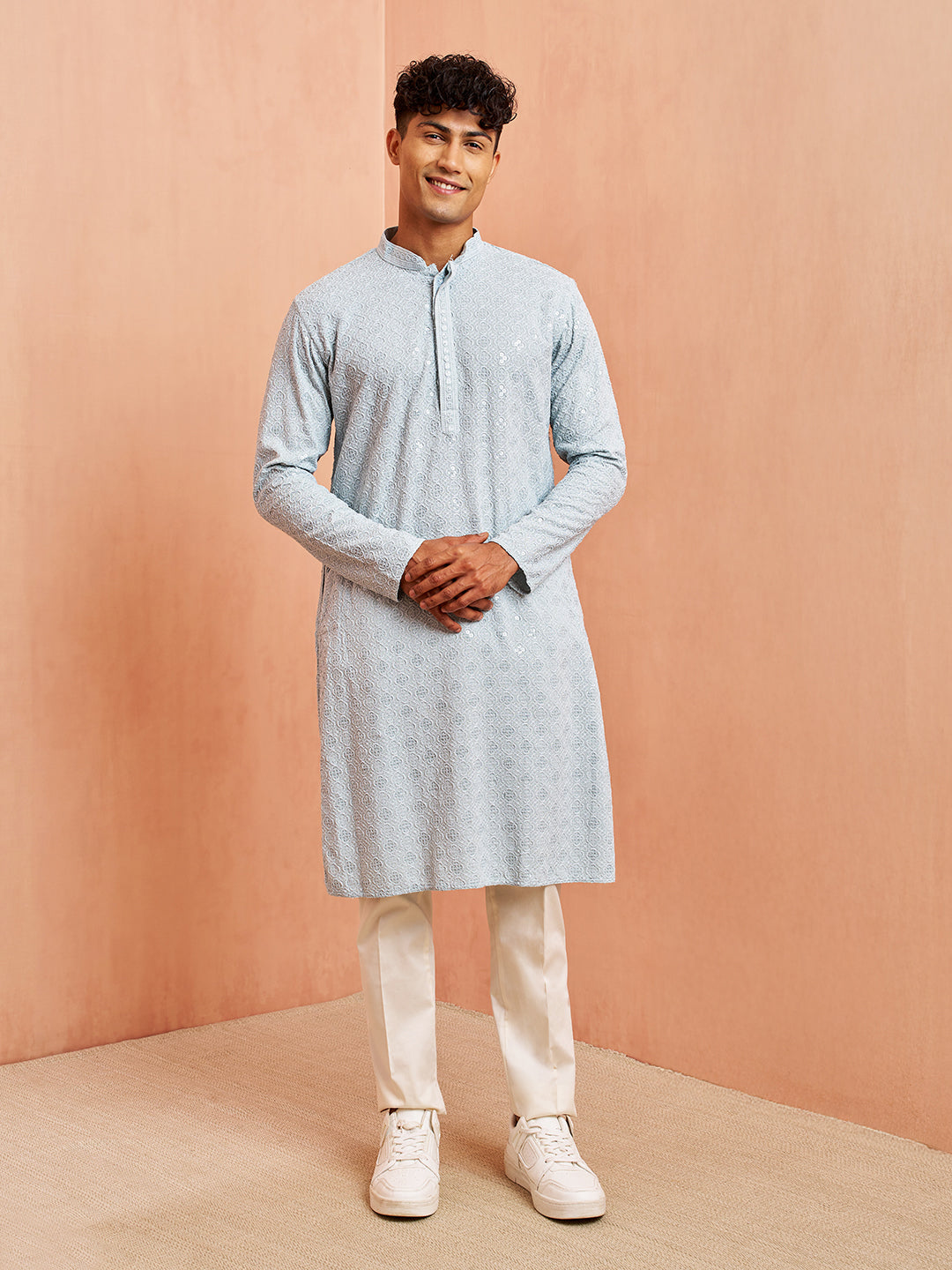 Aqua Rayon Festival Wear Men'S Kurta Set