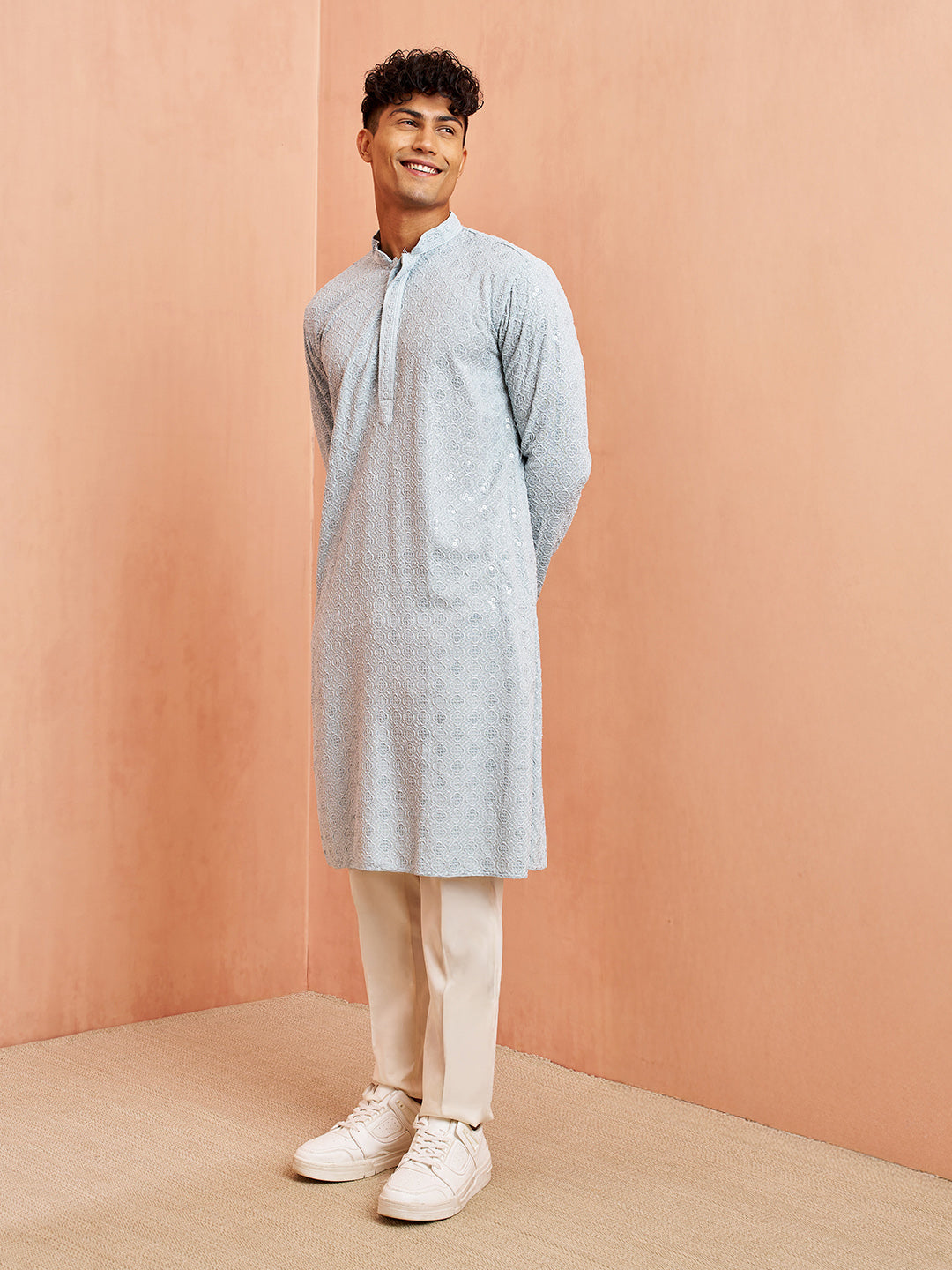Aqua Rayon Festival Wear Men'S Kurta Set