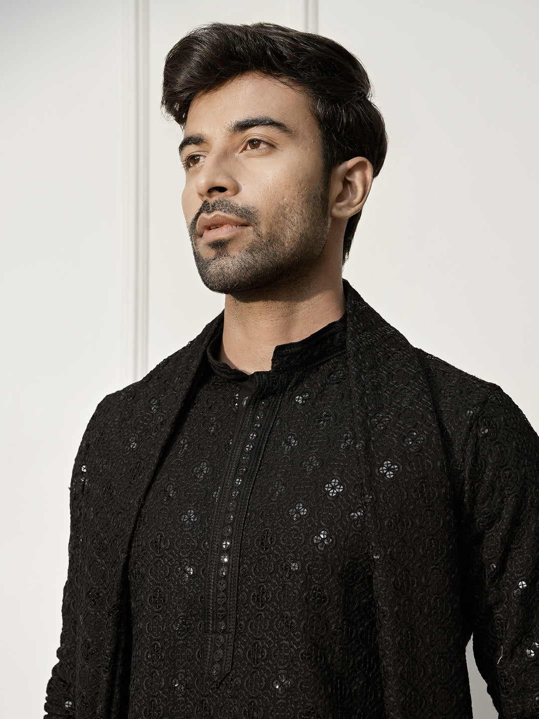 Black Rayon Festival Wear Men'S Kurta Set With Dupatta