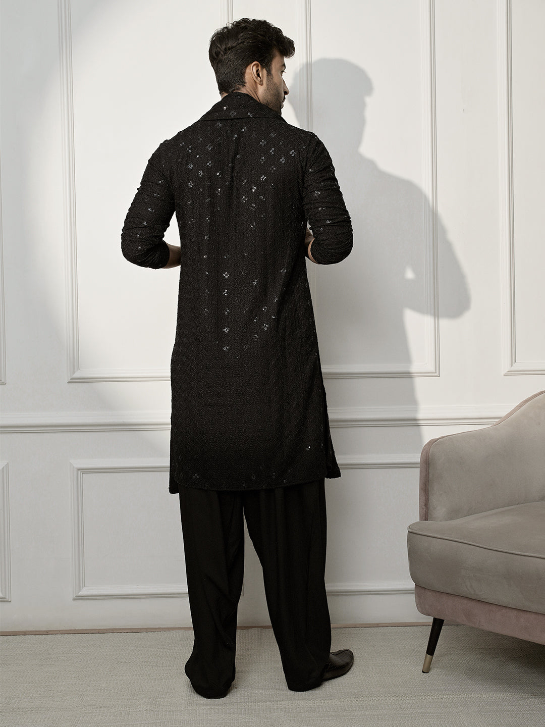 Black Rayon Festival Wear Men'S Kurta Set With Dupatta