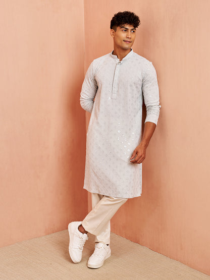 Grey Rayon Festival Wear Men'S Kurta Set
