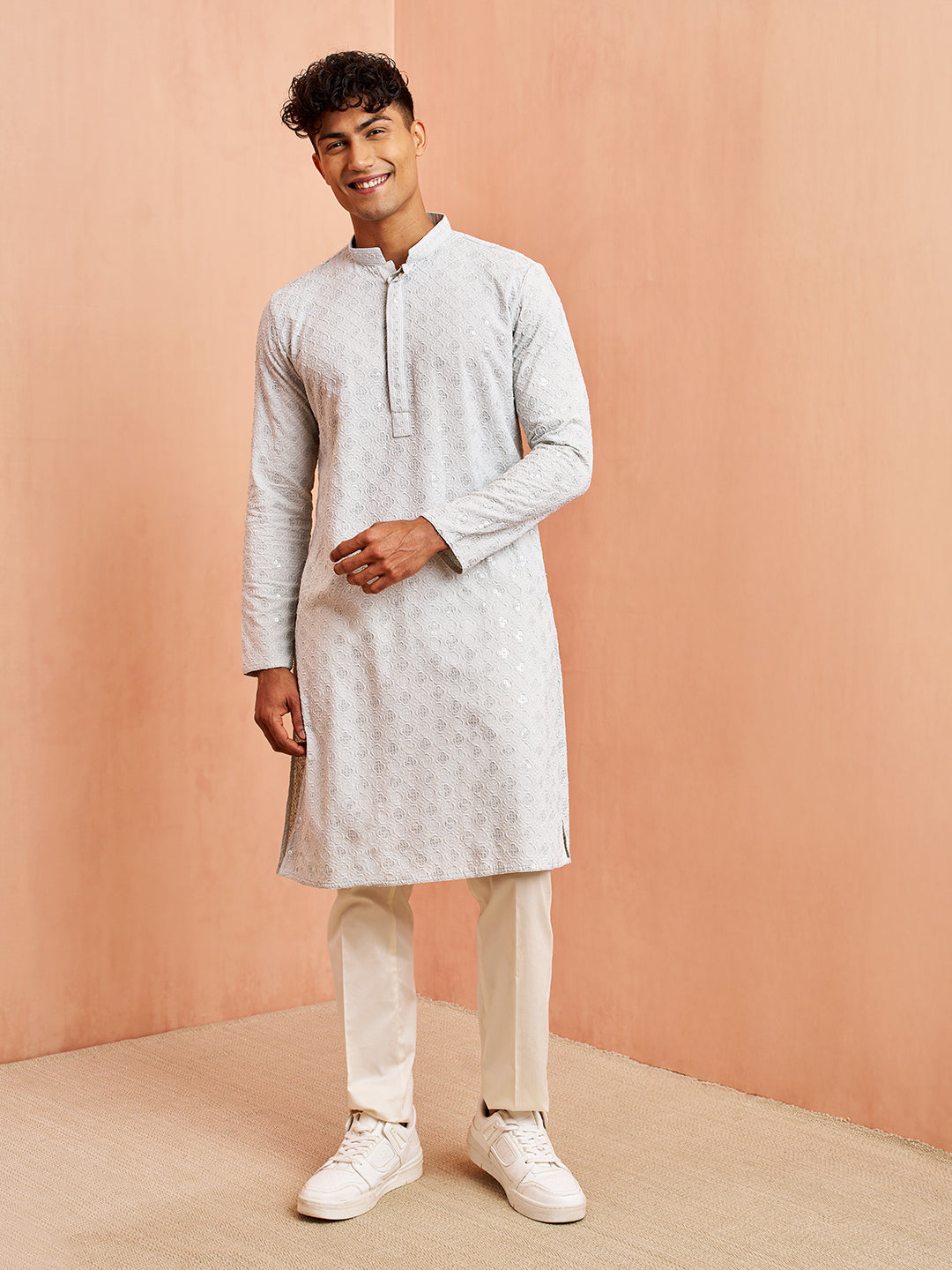 Grey Rayon Festival Wear Men'S Kurta Set