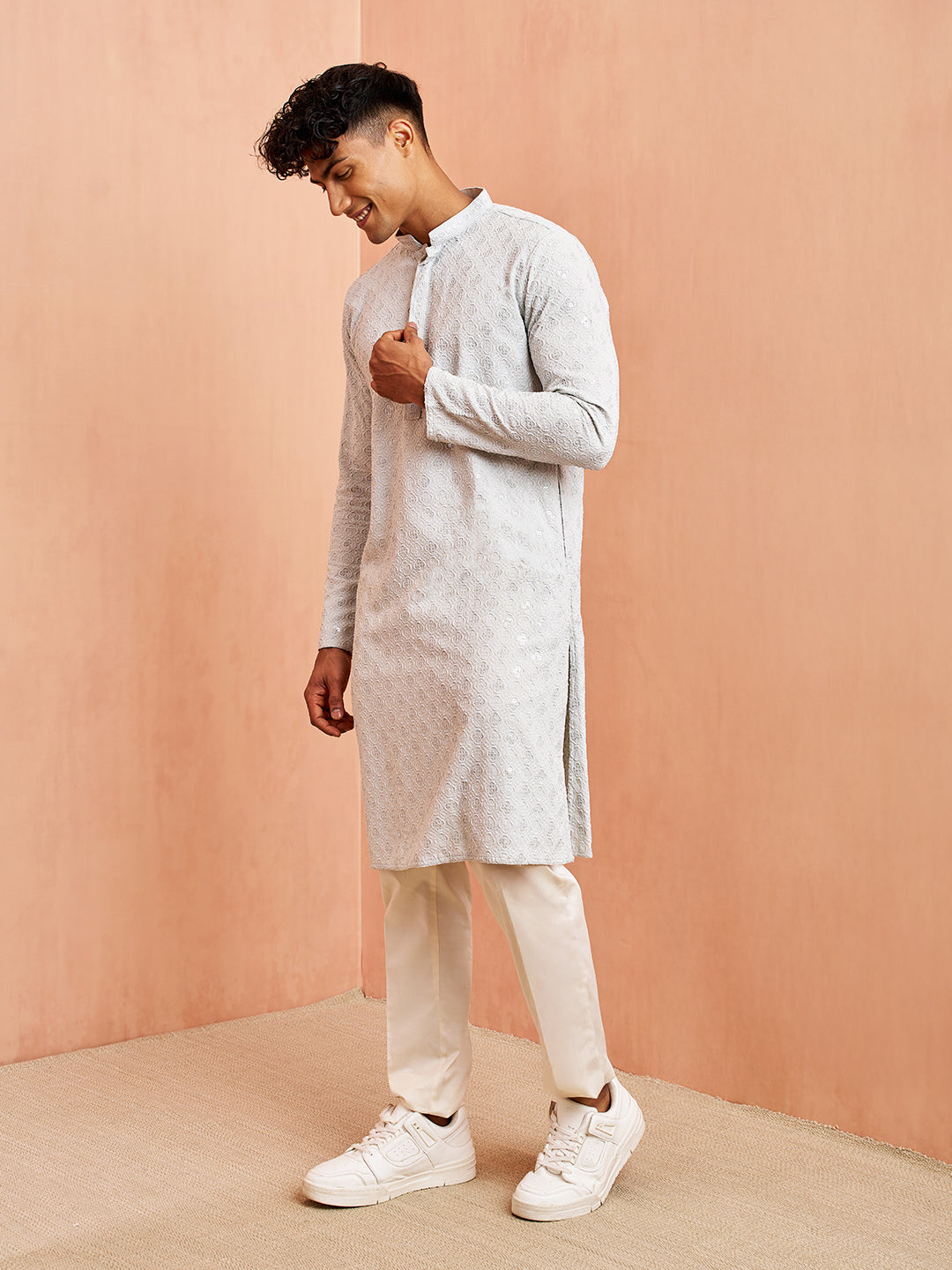 Grey Rayon Festival Wear Men'S Kurta Set