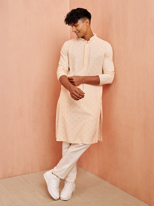 Peach Rayon Festival Wear Men'S Kurta Set