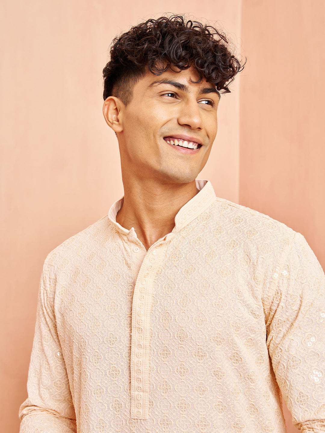 Peach Rayon Festival Wear Men'S Kurta Set